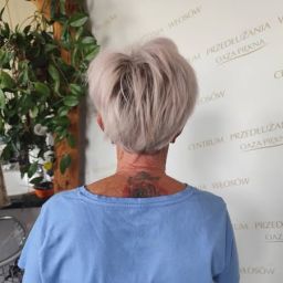 Krótkie platynowe włosy naturalne przed zabiegiem