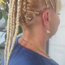 Blond kitka bokserska z odsłoniętym karkiem